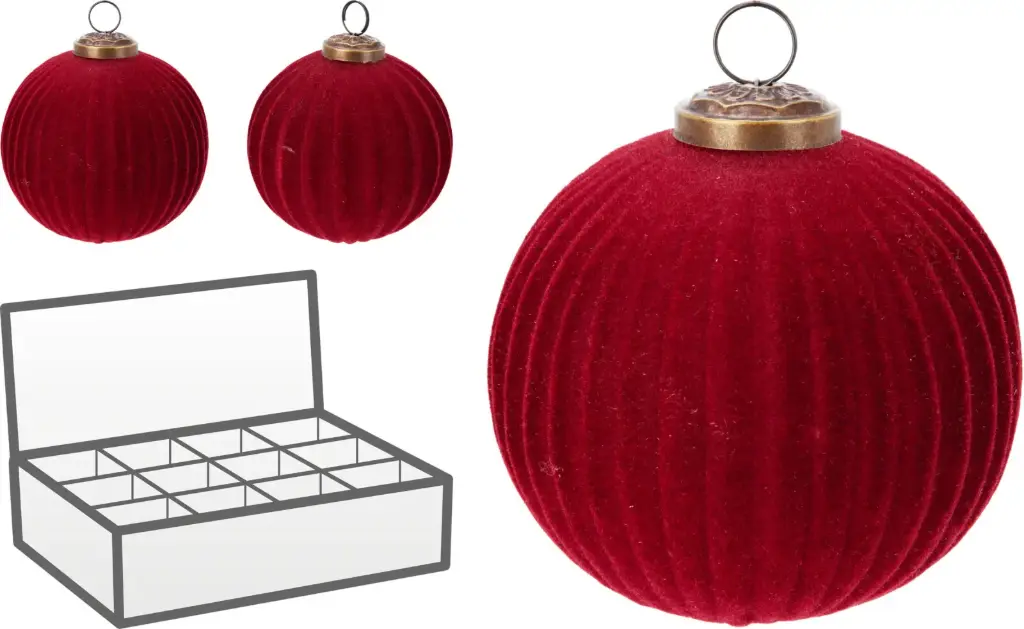 XMAS BALL 100MM RIBBED RED