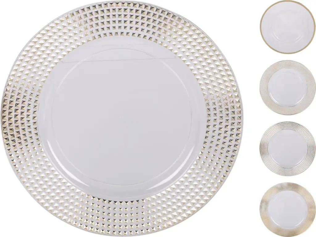PLATE WHITE 33CM 4ASS GOLD RIM