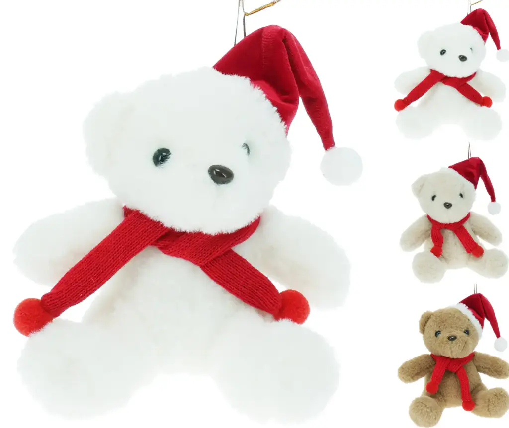 BEAR WITH XMAS HAT 15CM 3ASS