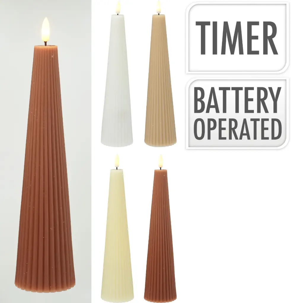LED CANDLE RIBBED 25CM 8ASS CL