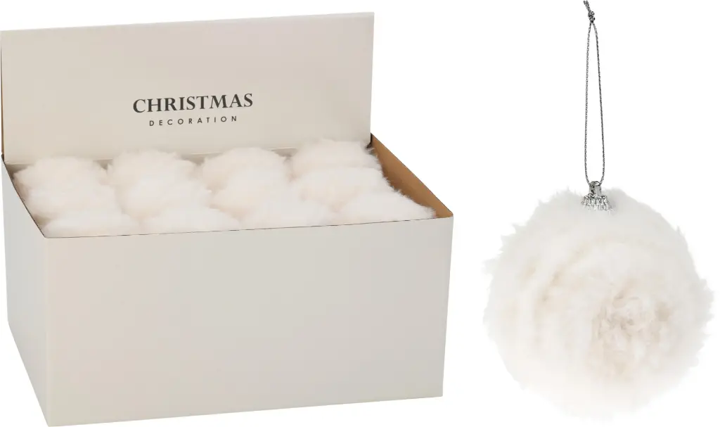 XMAS BALL 80MM FAUX FUR WHITE
