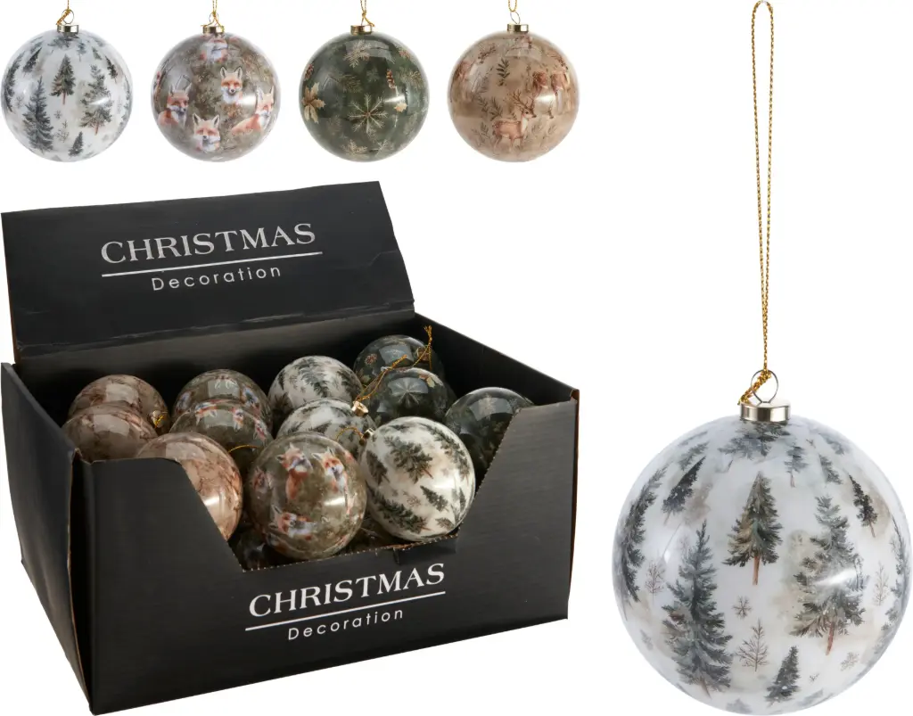 XMAS BALL 8CM 4ASS D NATURE
