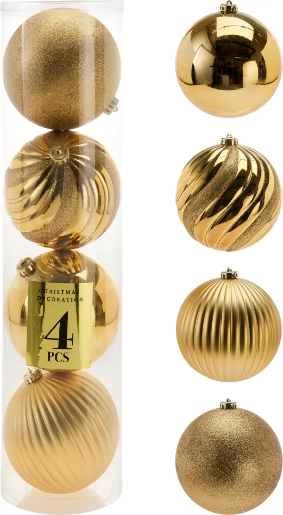XMAS BALL 15CM SET4 GOLD
