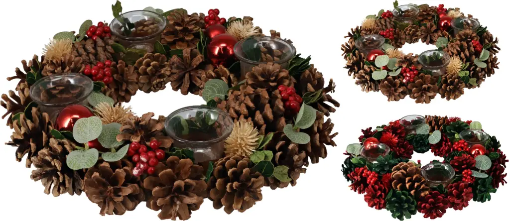 WREATH W TEALIGHTHOLDERS 34CM