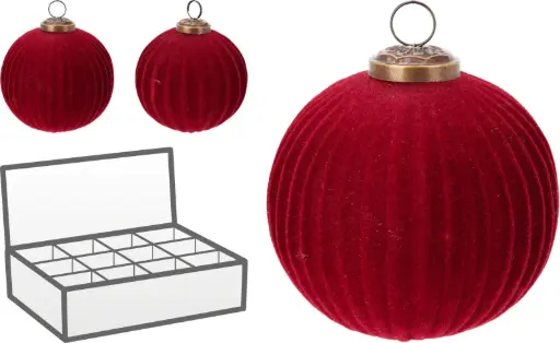 [A75200660] XMAS BALL 100MM RIBBED RED