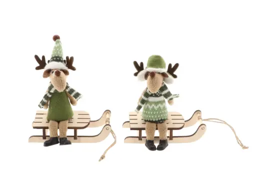 [862608117] Reindeer Cozy On Sledge 2Ass  L14W6H14 Assorted