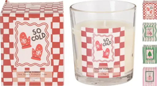 [A95200050] CANDLE IN GLAS 8X9CM 4ASS