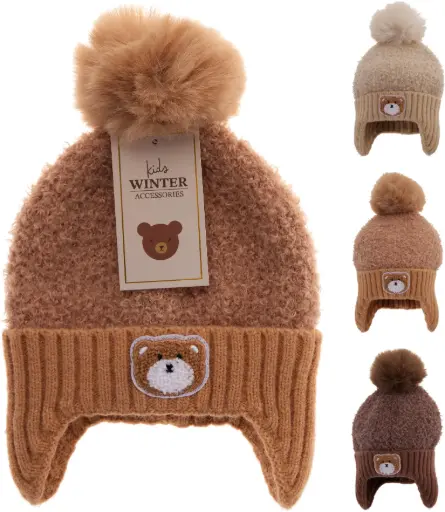 [AAE447400] BEANIE KNITTED W POMPOM 3ASS