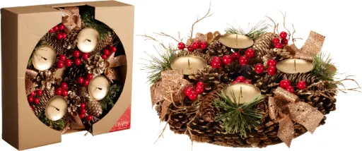 [ACW009030] WREATH ADVENT 27CM GOLD