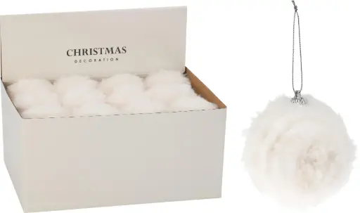 [AHR002060] XMAS BALL 80MM FAUX FUR WHITE