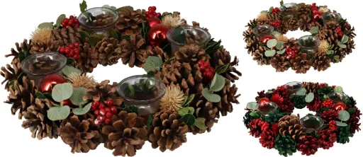 [YZB010740] WREATH W TEALIGHTHOLDERS 34CM