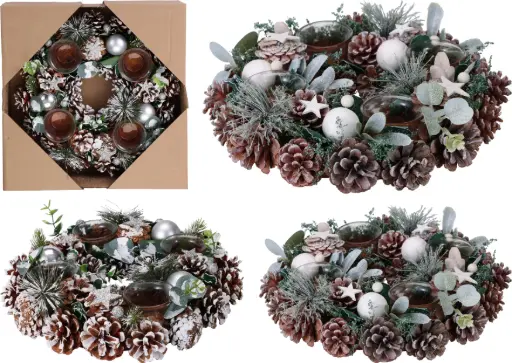 [YZB011420] WREATH W TEALIGHTHOLDERS 30CM