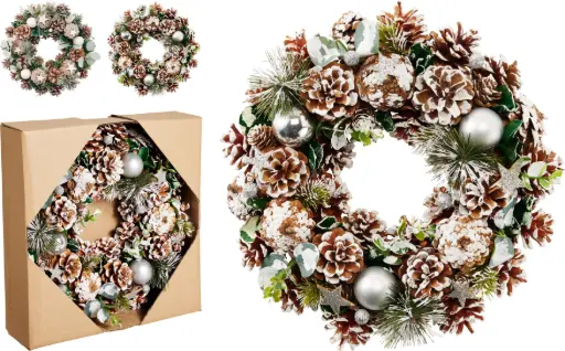 [YZB011440] WREATH PINECONES 34CM 2ASS CLR
